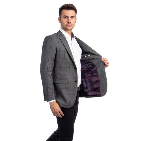 Grey Mens Jacket Birdseye Windowpane by Tazzio - Picture 6 of 7
